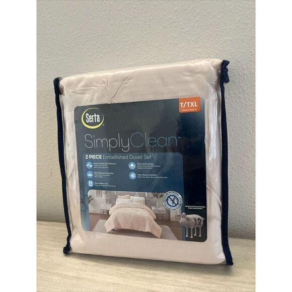Serta Simply Clean Antimicrobi Pleated  Pink Twin XL Comforter Set T4102864 - Picture 2 of 9